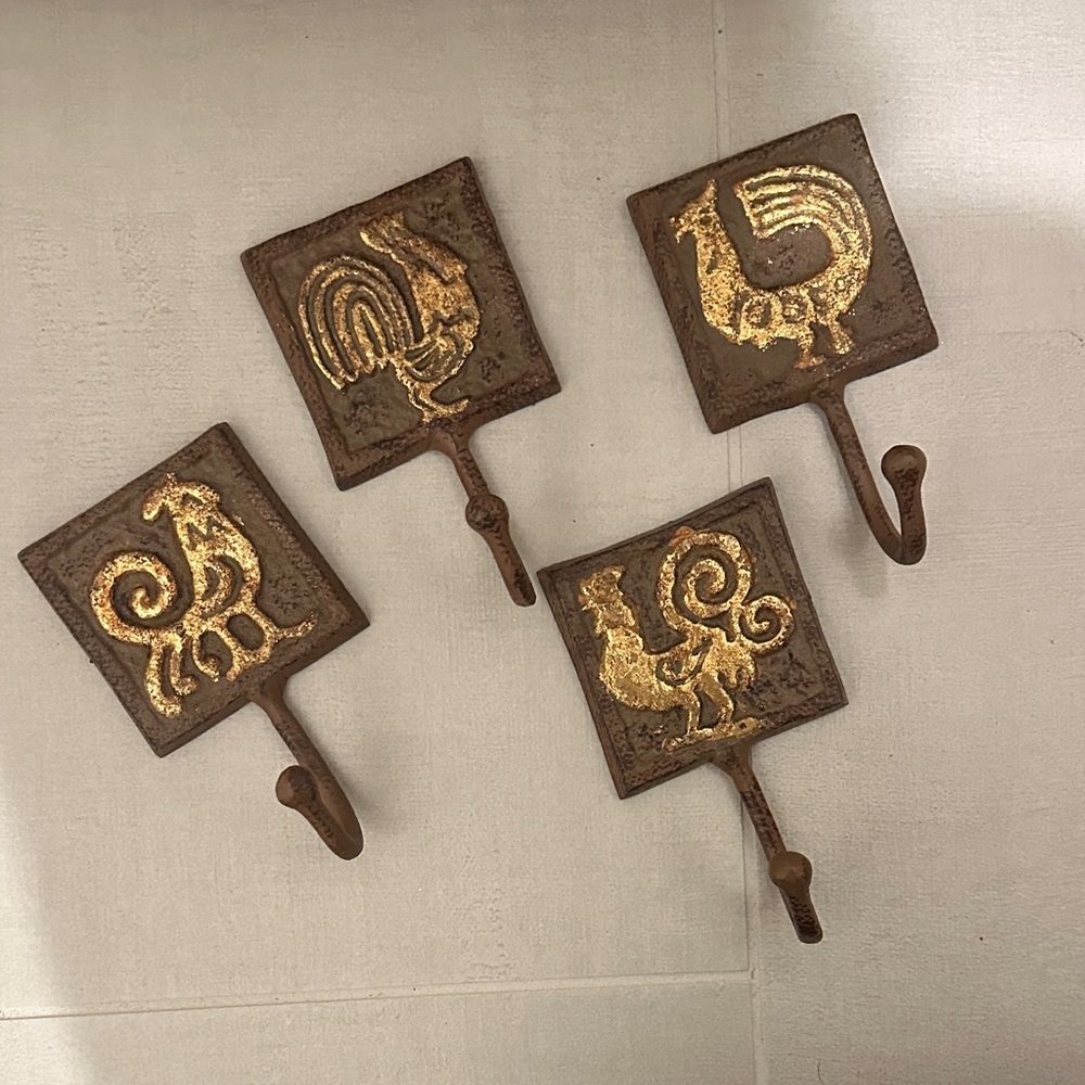 Vintage Cast Iron Rooster Hooks